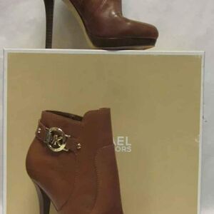 Michael Kors MK Designer Wyatt Brown Leather Stiletto Heel Ankle Bootie 7.5